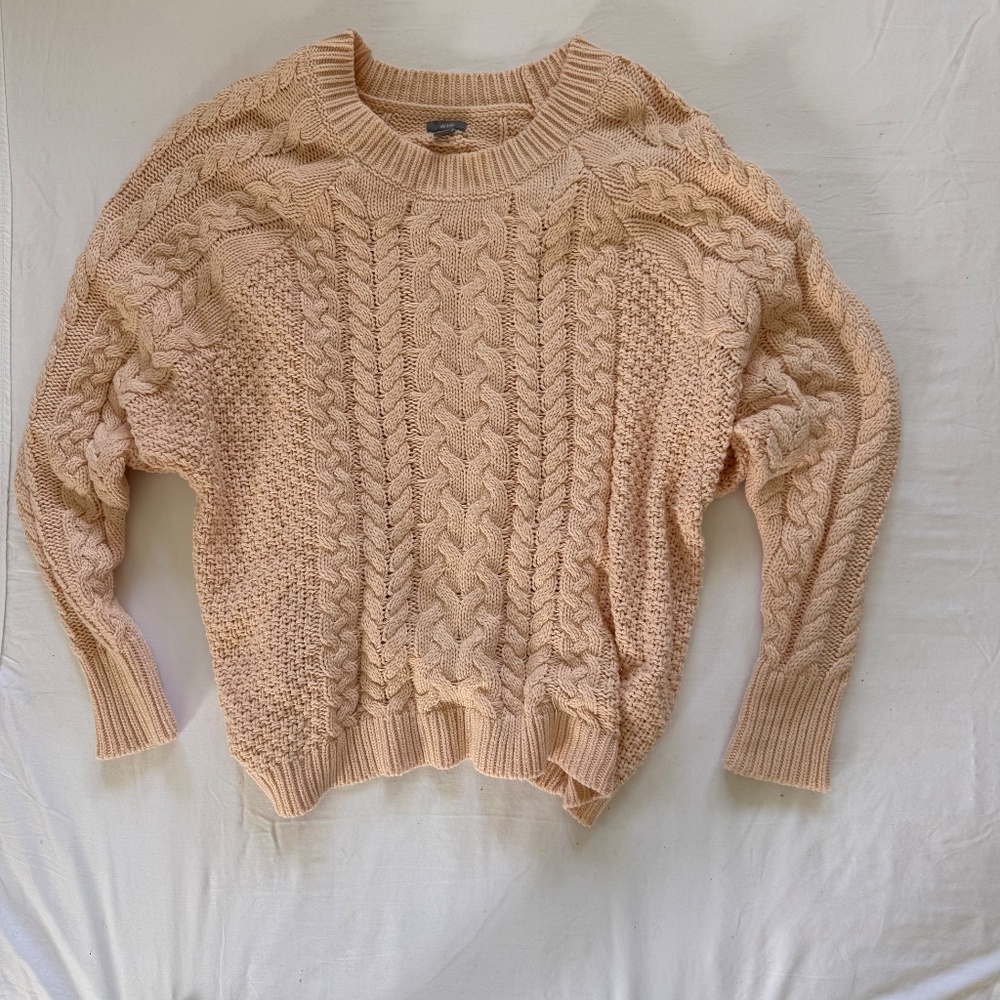 Aerie Light Peach Oversized Cable Knit cotton blend Sweater - Women XL